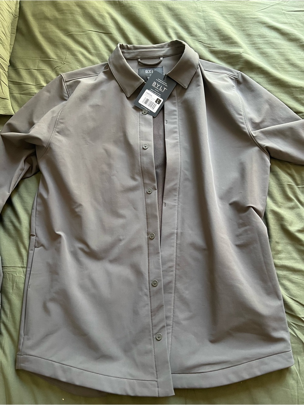 BYLT Men’s Tech Nylon Jacket. Charcoal color. Size L. Brand new with tags.